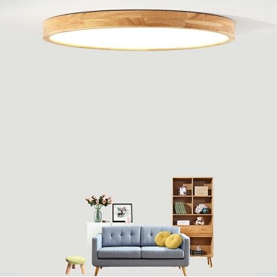Contemporary Style Round Flush Mount Light Wooden LED Lighting