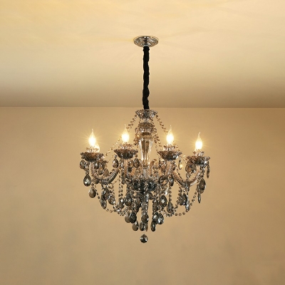 European Style Candle-Style Ceiling Chandelier Crystal Prisms 8-Lights Chandelier Lighting in Black