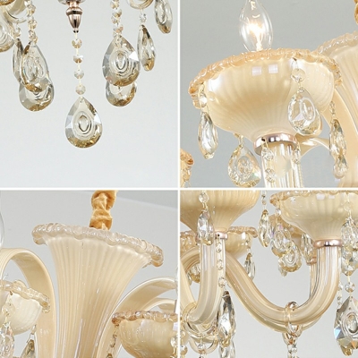 European Style Curvy Arm Ceiling Chandelier Crystal Prisms 8-Lights Chandelier Lighting in Yellow