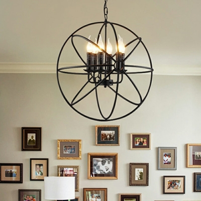 Modern Style Metal Cage Chandelier Light Fixture Metal 8-Lights Chandelier Lighting in Black