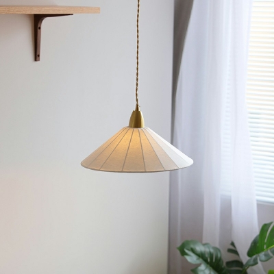 Silk Conical Hanging Light Modern Style 1 Light Hanging Light Fixtures in Beige