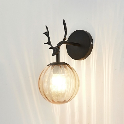 Simplistic Deer Sconce Light Fixture Glass and Wrought Iron Wall Sconces