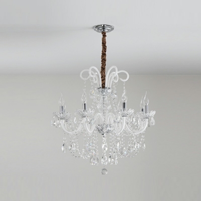 Swooping Arm Chandelier Light European Style Pyramid Crystals 8-Lights Chandelier Pendant Light in White