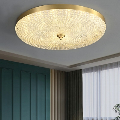 Traditional Flush Mount Light Fixture Brass and Glass Close to Ceiling Lighting for Bedroom