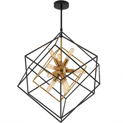 9-Light Hanging Pendant Lights Contemporary Style Cage Shape Metal Chandelier Lighting