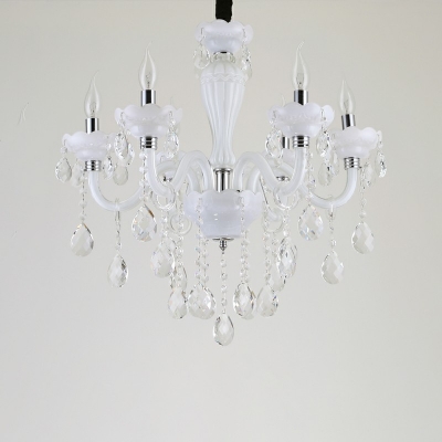 European Style Candle-Style Hanging Chandelier Crystal Prisms 6-Lights Chandelier Lighting in White