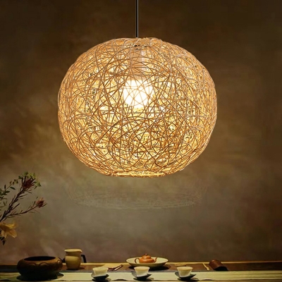 Handmade Globe Pendant Light Asia Style Single Light Wooden Hanging Light