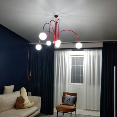 Metal and Glass Hanging Chandelier 6 Lights Modern Sputnik Chandelier for Living Room