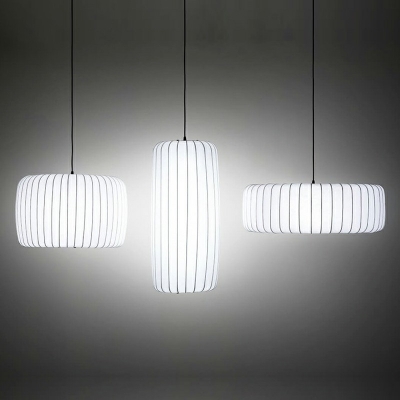 White Cylinder Hanging Light Fixtures Modern Style Silk 1 Light Ceiling Pendant