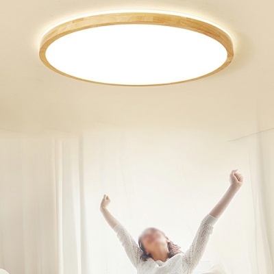 Wood Geometric Flush Mount Ceiling Light Contemporary Style LED Lighting