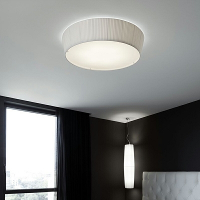 1-Light Flush Mount Lamp Traditional Style Drum Shape Fabric Ceiling Light Fixtures