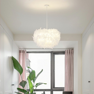 4-Light Chandelier Lighting Modernist Style Globe Shape Feather Hanging Lamp Kit