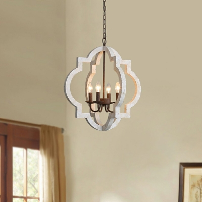 4-Light Hanging Ceiling Light Traditional Style Globe Shape Wood Suspension Pendant
