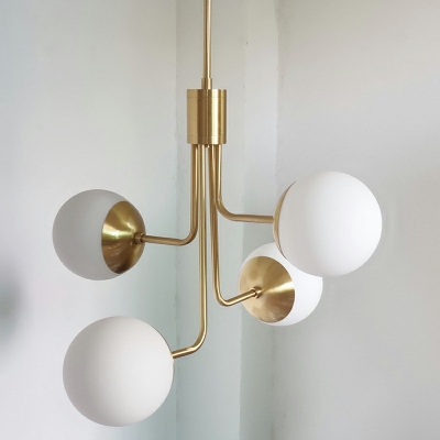 4 Lights Modern Metal Glass Suspended Lighting Fixture Minimalist Chandelier Pendant Light for Living Room