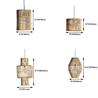 Cane Drum Pendant Light Fixtures Modern Style 1-Light Drop Pendant in Light Beige