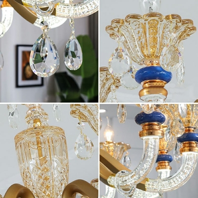 Crystal Curving Chandelier Lighting Fixtures European Style 6 Lights Chandelier Light Fixtures in Gold
