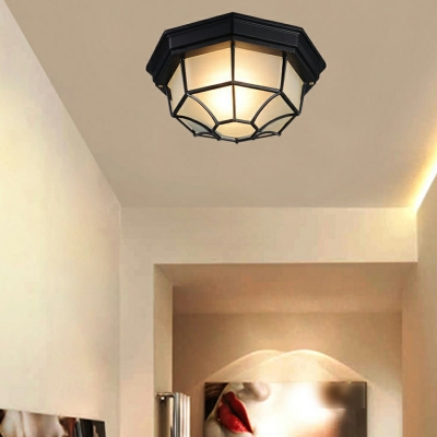 Glass and Metal Flush Ceiling Light Fixture Traditional Close to Ceiling Lamp for Bedroom