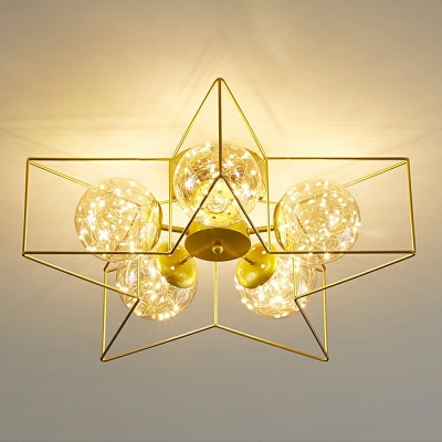 Glass Five Star Shape Flush Mount Ceiling Light Modern Style 5 Lights Flush Ceiling Light in Brass
