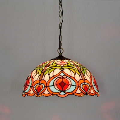 Tiffany Style Dome Hanging Light Fixtures Glass 1 Light Pendant Lighting in Red