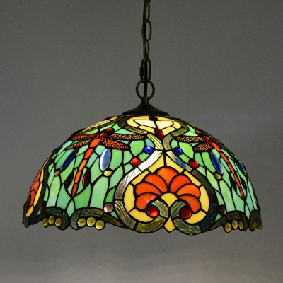 1-Light Globe Hanging Pendant Light Tiffany Style Glass Pendant Lighting Fixtures in Green
