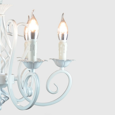 6 Lights Swooping Arm Chandelier Light Modern Style Metal Chandelier Light Fixtures in White