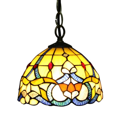 Amber Glass Bell Hanging Light Tiffany Style 1 Light Hanging Ceiling Light in Orange