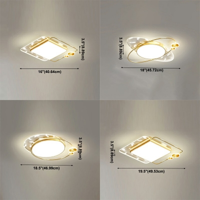 Gold Rectangular Flush Mount Lights Modern Style Metal 4 Lights Flushmount Lighting