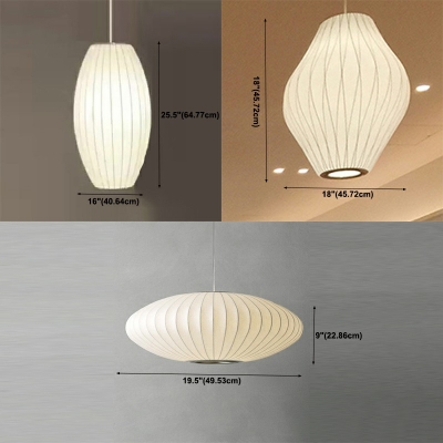 Modern Style Drum Hanging Light Fixtures Silk 1 Light Hanging Lamp Kit in Beige