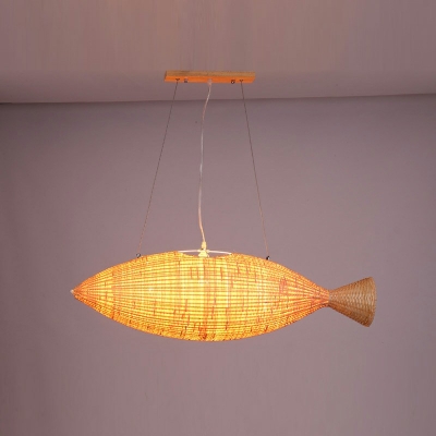 Orange Fish Pendant Lights Modern Style Rattan 1 Light Pendant Lighting
