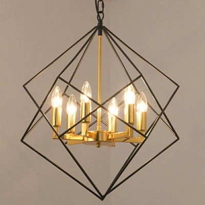 6-Light Hanging Pendant Lights Simplicity Style Cage Shape Metal Chandelier Lighting