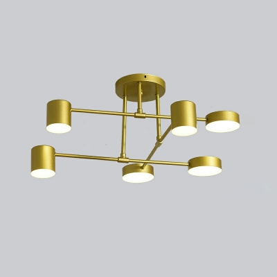 6-Light Semi Flush Mount Light Minimal Style Cylinder Shape Metal Warm Light Ceiling Mounted Fixture