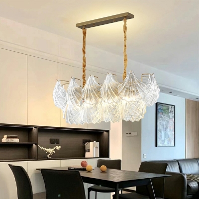8-Light Island Lighting Modernist Style Shell Shape Glass Hanging Light Fixtures