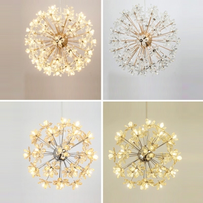Crystal Flower Chandelier Light Modern Style 18 Lights Chandelier Light Fixtures in Beige