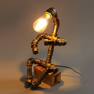 Industrial Style Robot Water Pipe Desk Lamp Metal Bedside Table Light for Bar Cafe