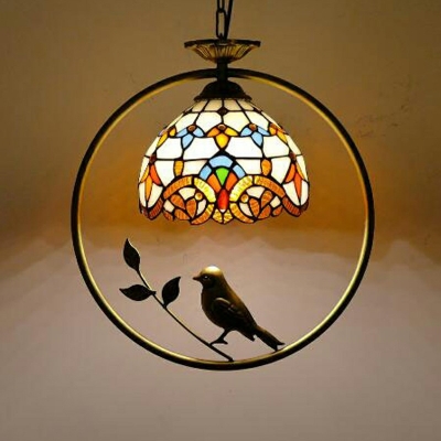 Stained Glass Domed Ceiling Pendant Light Tiffany Style 1 Light Ceiling Pendant Lamp in Beige