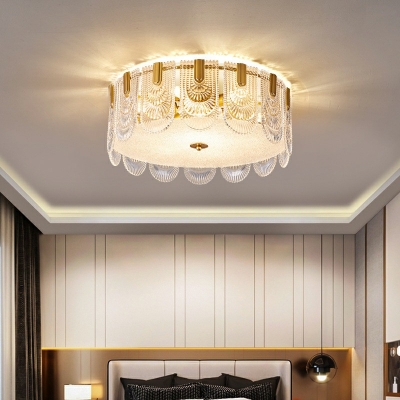 5-Light Flush Mount Lamp Traditional Style Drum Shape Metal Ceiling Mounted Light