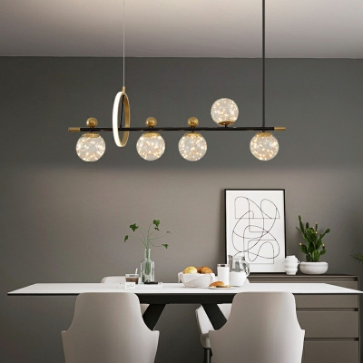 6 Lights Linear Island Lighting Fixtures Modern Style Glass Island Pendants in Black