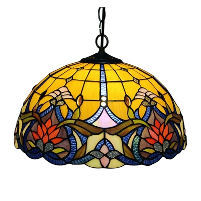 Amber Glass Bell Hanging Light Tiffany Style 1 Light Hanging Ceiling Light in Orange