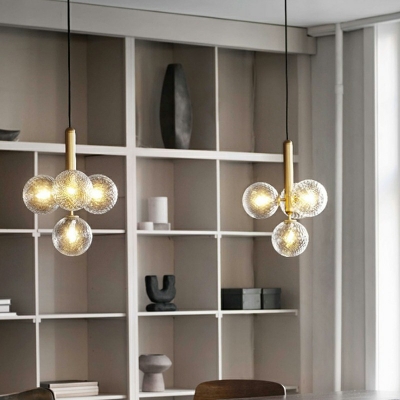 Globe Glass Chandelier Lighting Fixtures Modern 4 Lights Nordic Suspension Light for Dinning Room