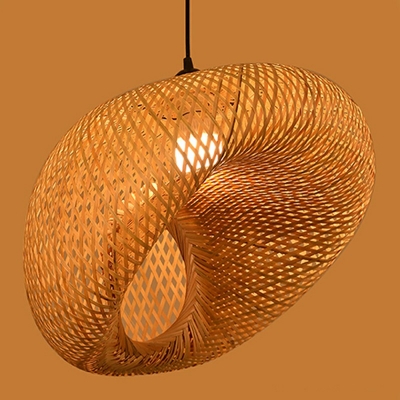 Bell Hanging Pendant Lights Modern Style Wicker 1-Light Hanging Ceiling Lights in Yellow