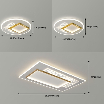 Modern Style Rectangular Flush Ceiling Lights Metal 3-Lights Flush Mount Light Fixtures in Gold