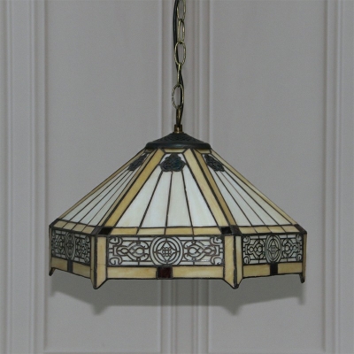 Tiffany Style Cone Pendant Light Stained Beige Glass 1 Light Pendant Lighting in Yellow