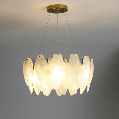 White Glass Drum Suspension Pendant Light Modern Living Room Chandelier Lamp