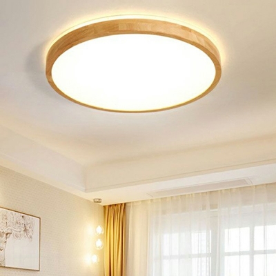 Wood Geometric Flush Mount Ceiling Light Contemporary Style LED Lighting