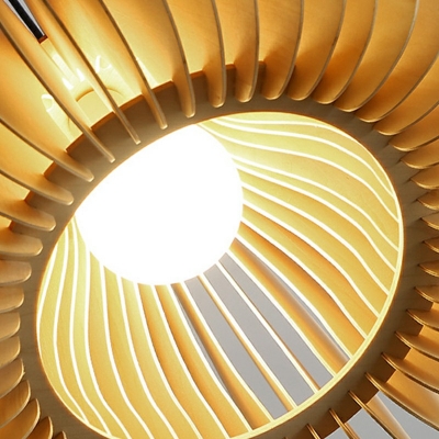 1-Light Pendant Light Fixtures Minimalism Style Dome Shape Wood Hanging Ceiling Lights