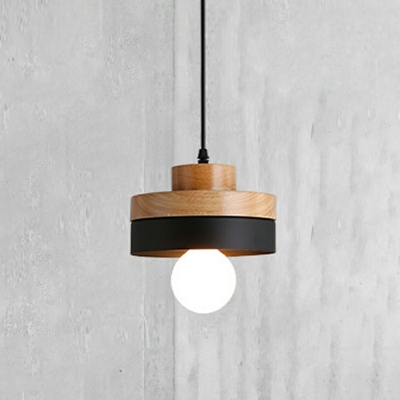 1-Light Suspension Lamp Contemporary Style Geometric Shape Wood Hanging Light Kit