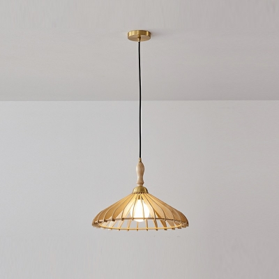 1-Light Suspension Lamp Minimalism Style Cone Shape Wood Hanging Light Kit