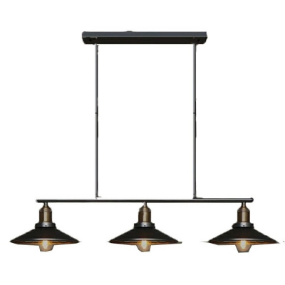 3-Light Island Chandelier Industrial Style Cone Shape Metal Hanging Lamp Kit