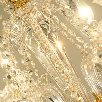 Beige Candelabra Cups Chandelier Lamp European Style Crystal 6-Lights Chandelier Light Fixture