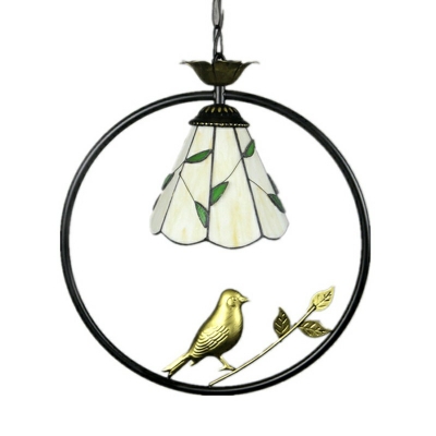 Glass Bell Hanging Light Tiffany Style 1 Light Hanging Ceiling Light in White